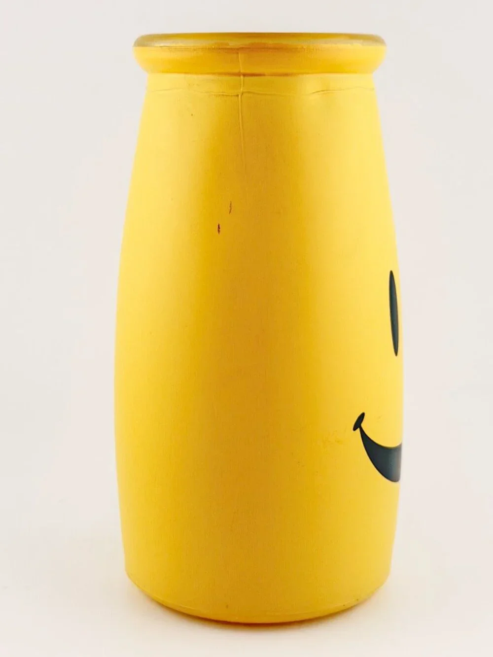 Yellow Glass Smiley Face Vase Milk Bottle Jar Y2K Decor